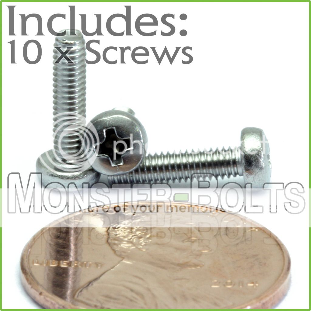 Qty 10 Stainless Steel Phillips Pan Head Machine Screws DIN 7985 M2.5 x 10mm