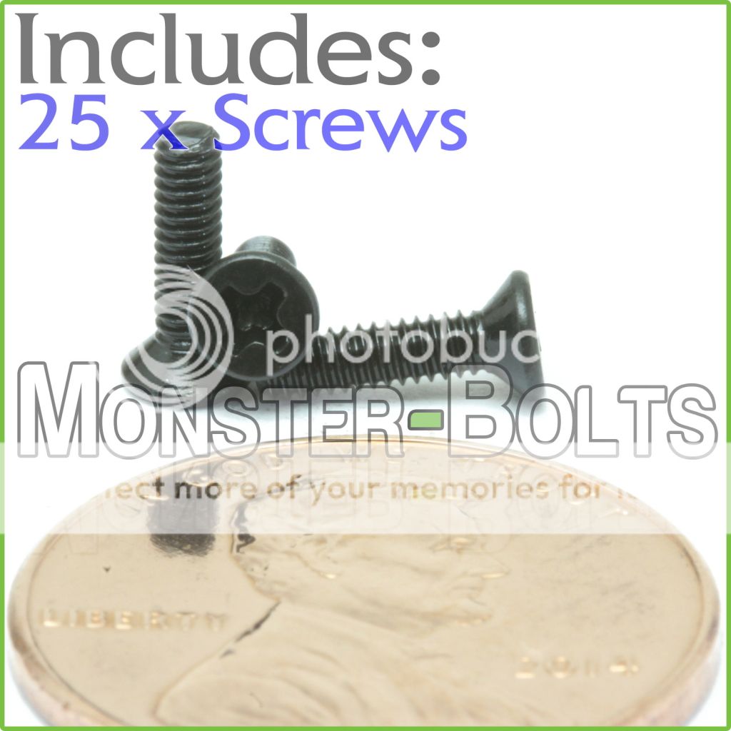 Qty 25 M2.5 x 8mm DIN 965 Phillips FLAT HEAD Machine Screw Black Ox Type H