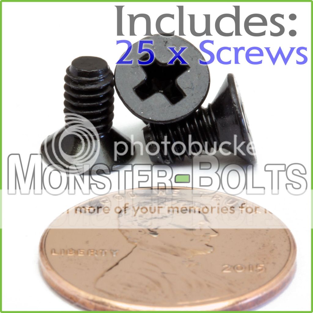 Qty 25 M2.5 x 8mm DIN 965 Phillips FLAT HEAD Machine Screw Black Ox Type H