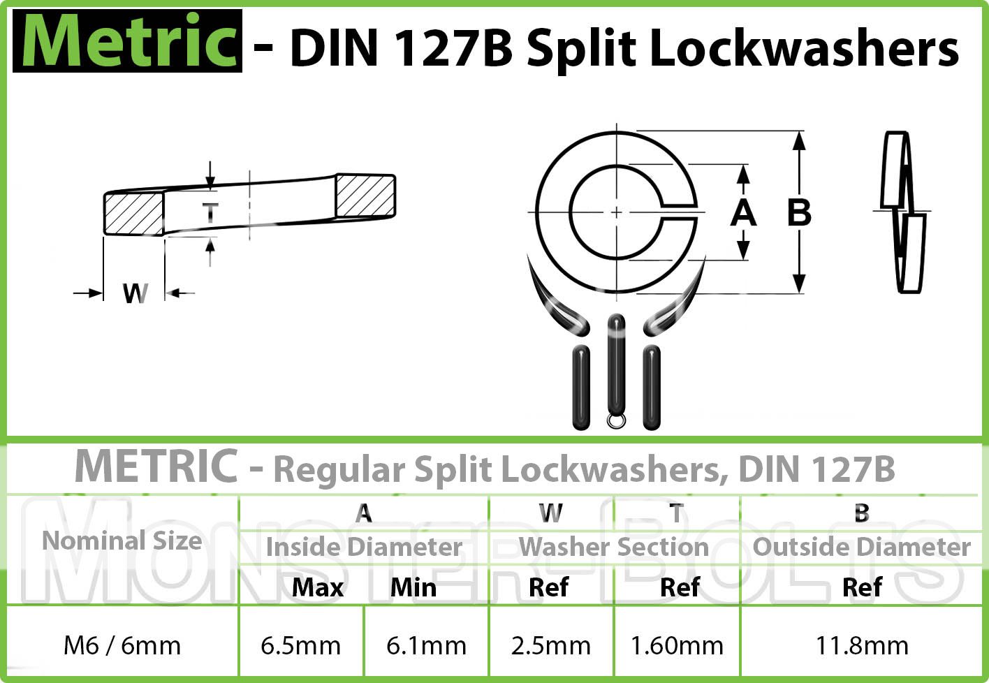 M6 / 6mm Qty 10 DIN 127B Split Lock Washer Stainless Steel 188
