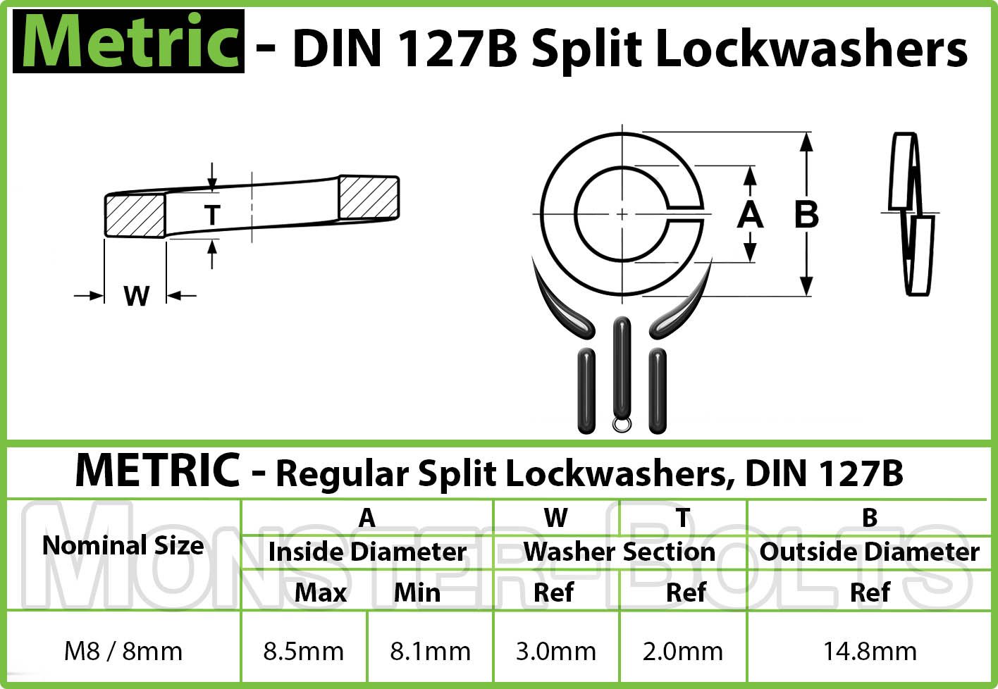 M8 / 8mm Qty 10 DIN 127B Split Lock Washer Stainless Steel 188